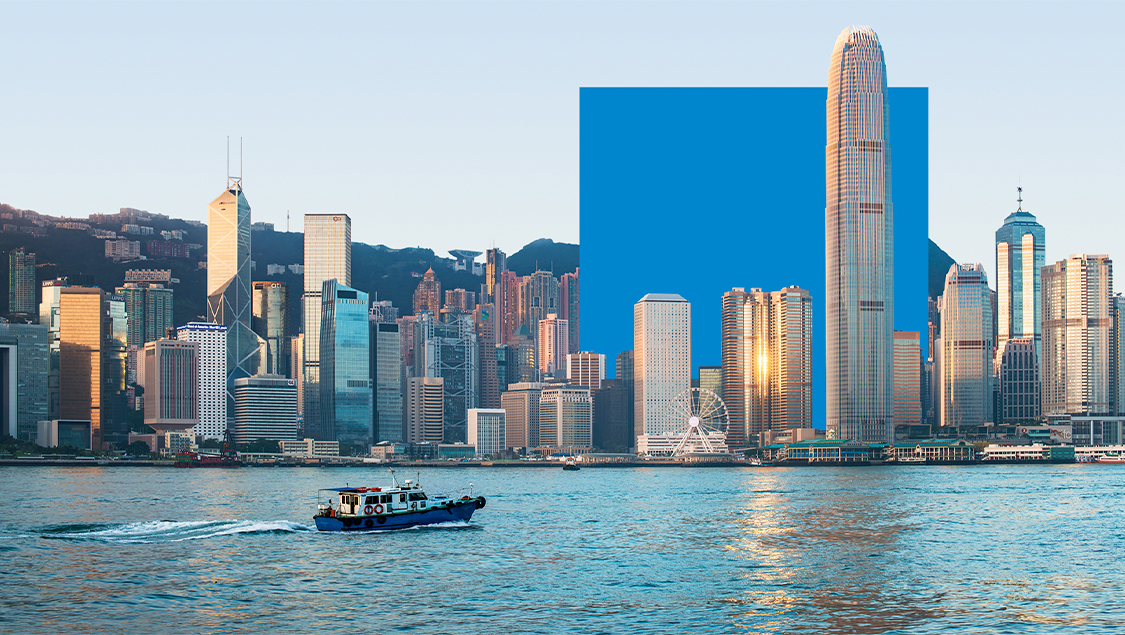 Hong Kong skyline and blue square
