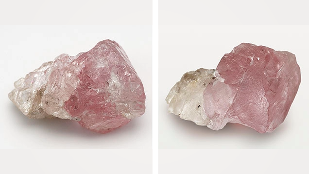 This 37.41 ct rough diamond has distinct pink and colorless zones. Photos by Tebogo Hambira.