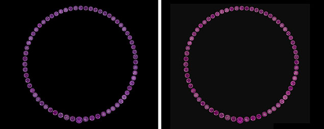 The suite of pyrope garnets showing their color-change effect using daylight-equivalent (left) and incandescent (right) illumination. Photos by Robert Weldon; courtesy of Tucson Todd’s Gems. The suite of pyrope garnets showing their color-change effect using daylight-equivalent (left) and incandescent (right) illumination. Photos by Robert Weldon; courtesy of Tucson Todd’s Gems.