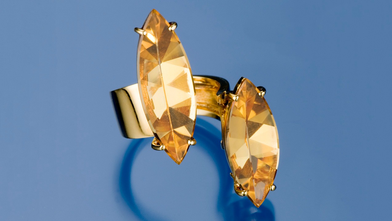 Eye-clean gems like these are perfect for the “Pluto” ring. The citrine and gold design was inspired by the stars and the cosmos. - Robert Weldon, gift of Patricia MB Gotthilf" Eye-clean gems like these are perfect for the “Pluto” ring. The citrine and gold design was inspired by the stars and the cosmos. - Robert Weldon, gift of Patricia MB Gotthilf"