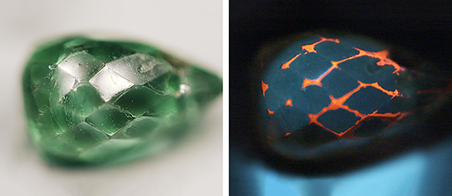 DiamondView imaging showed where the coating had been worn away at the facet junctions.