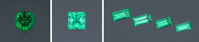 Various styles of precision-cut emeralds