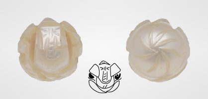 Figure 3. Front view of the Lord Ganesha pearl (left) with a line drawing of features (center) and back view (right). Photo by Gaurav Bera.