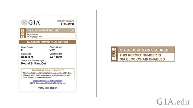 ブロックチェーン ダイヤモンド グレーディング レポートの情報の画像。