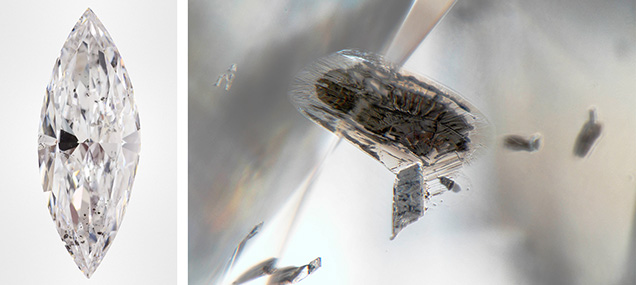 Type IIa diamond with metallic inclusions.