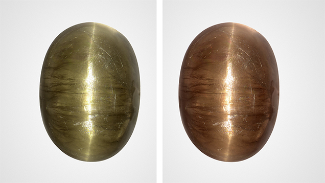 Color-change cat’s-eye diaspore.
