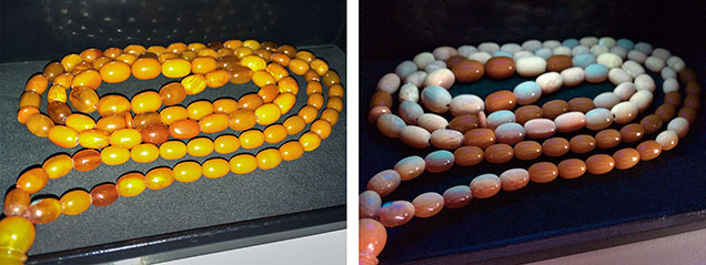 Amber and plastic reactions to illumination.