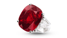 The 25.59 ct. Sunset Ruby, set in a ring by Cartier, drew a price of $30.3 million at Sotheby’s Geneva sale; the highest price ever paid for a ruby at auction and the highest per-carat price (nearly $1.2 million) ever paid for a ruby. Courtesy of Sotheby’s