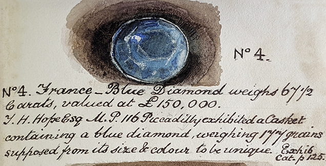 Drawing of glass model of the French Blue diamond