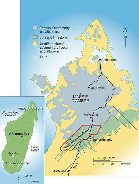 Map of sapphire deposits in Madagascar.