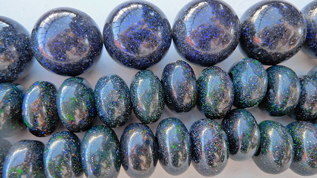 Opal beads with blue play-of-color.
