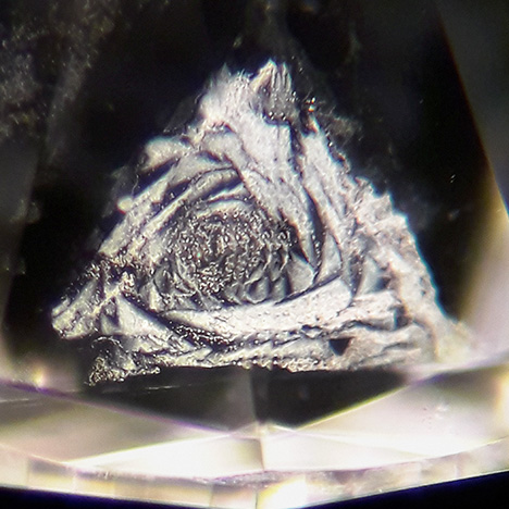Rose-shaped cloud inclusion in diamond.