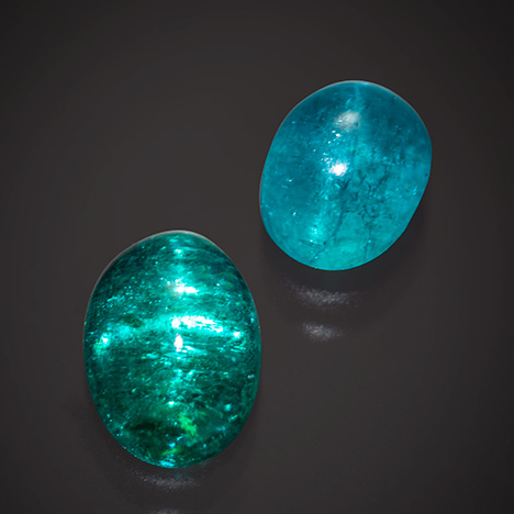 Two Paraíba tourmalines showing asterism