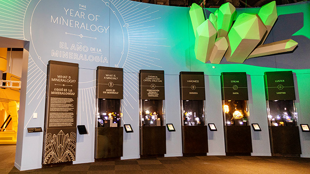 This exhibit features 10 cases demonstrating the importance of the mineral world.