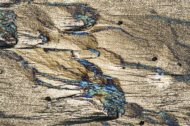 Interference contrast revealed light etching on the prism faces.