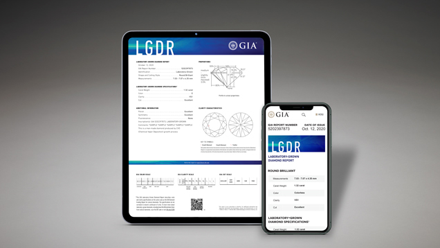 New LGDR by GIA reports with 4Cs color and clarity specifications. Pictured above is a digital GIA Laboratory-Grown Diamond Report. Picture by GIA.