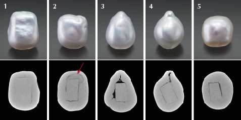 Rectangular beads can be seen in the X-ray computed microtomography slices. Rectangular beads can be seen in the X-ray computed microtomography slices.