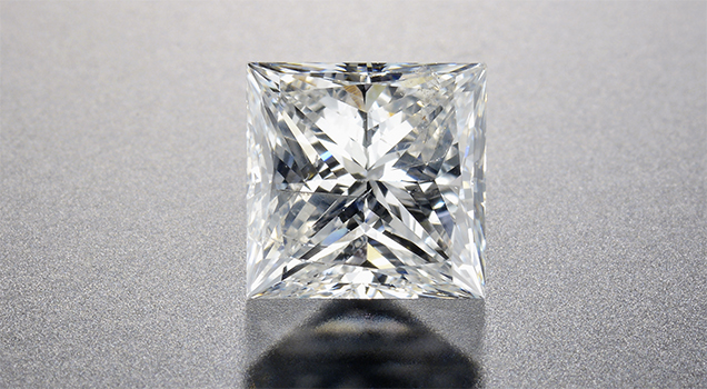 Fracture-filled square modified brilliant cut diamond.
