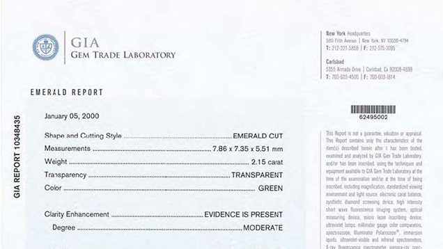 GIA Gem Trade Laboratory Emerald Report Prototype