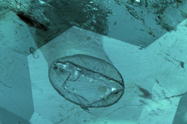 Drill hole under microscope.