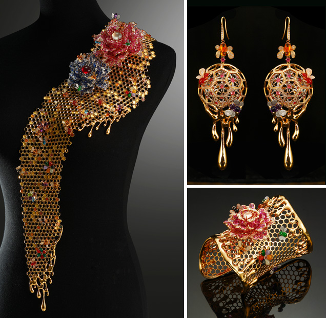 This is Shirley’s award-winning jewelry suite called “Dancing on the Flowers.” The suite was designed and manufactured by Shirley Zhang. – Photo courtesy Shenzhen Meiher Jewelry Ltd. This is Shirley’s award-winning jewelry suite called “Dancing on the Flowers.” The suite was designed and manufactured by Shirley Zhang. – Photo courtesy Shenzhen Meiher Jewelry Ltd.