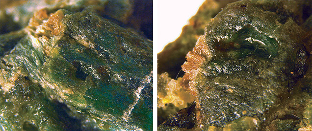 Magnified images of coated lawsonite pseudomorphs Magnified images of coated lawsonite pseudomorphs