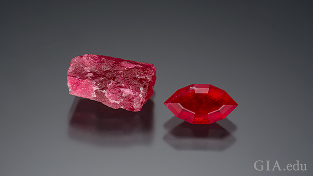Tugtupite, a collector’s stone from Greenland, is named after the location it was found, Tugtupit agtakôrfia. Tugtup means reindeer in Inuit. Courtesy of Ice Cold Gems, William Rohtert. Photo by Robert Weldon/GIA