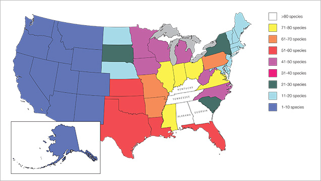 Map of freshwater mussel distribution in the United States Map of freshwater mussel distribution in the United States