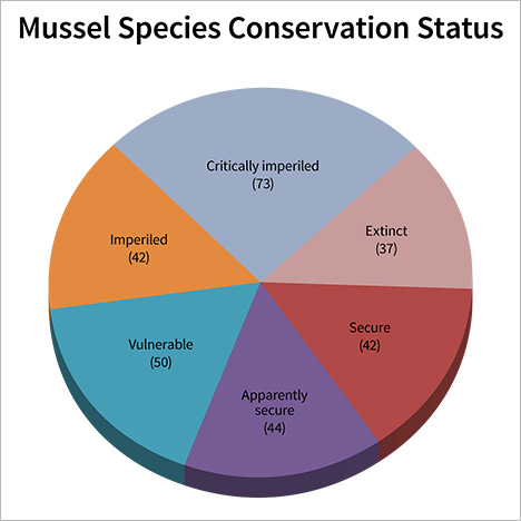 Pie chart of mussel species conservation status Pie chart of mussel species conservation status
