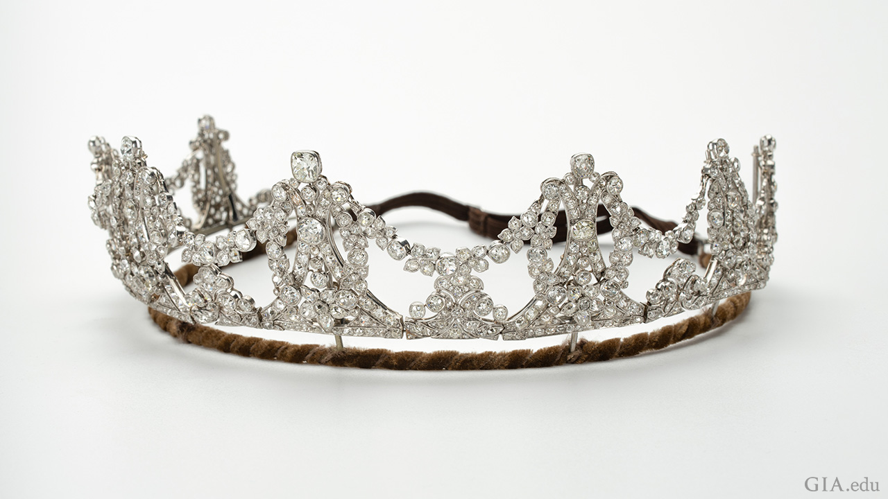 A tiara of 765 old cut diamonds set in platinum. A tiara of 765 old cut diamonds set in platinum.