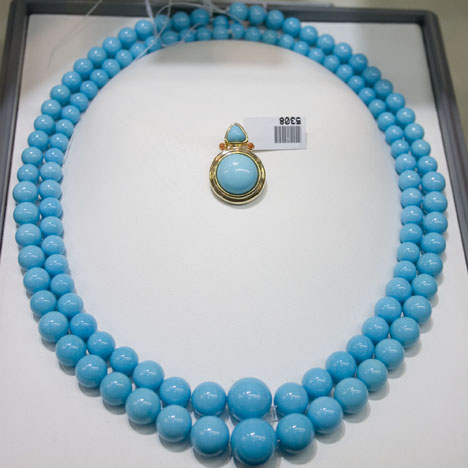 Turquoise Brooch and Graduated Bead Strands Turquoise Brooch and Graduated Bead Strands
