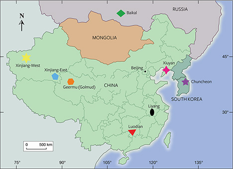 Map of East Asian nephrite deposits Map of East Asian nephrite deposits