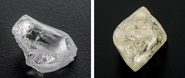 Irregularly shaped and octahedral rough diamonds Irregularly shaped and octahedral rough diamonds