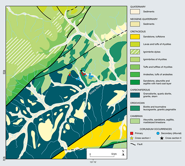 Simplified geologic map of Sutara sapphire mine district