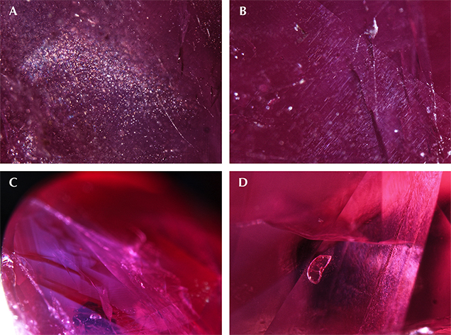Internal features of rubies reportedly from Pokot, Kenya Internal features of rubies reportedly from Pokot, Kenya