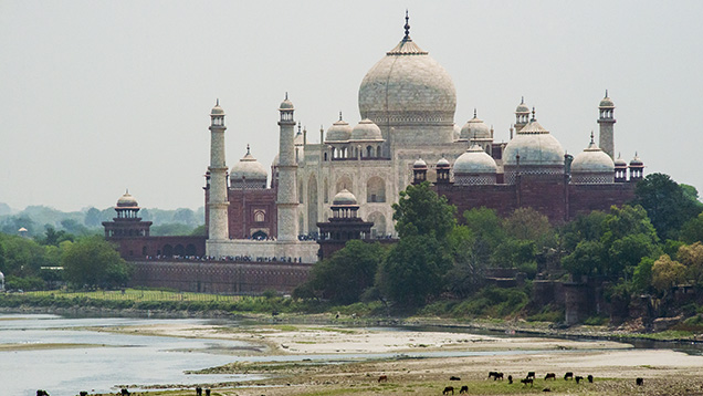 The Taj Mahal, viewed from the Yamuna River