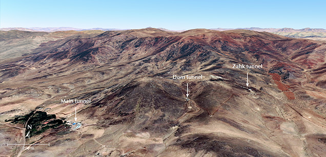 Raish Mountain and the Neyshabur mine’s three principal tunnels Raish Mountain and the Neyshabur mine’s three principal tunnels
