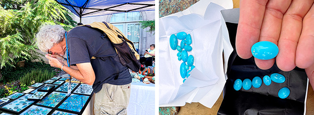 Polished turquoise from southwestern U.S. (left) and Persian (right) deposits.