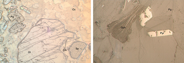 Thin sections of spinel-bearing rock Thin sections of spinel-bearing rock