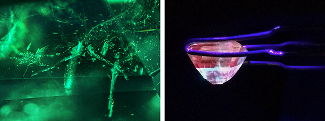 Gas bubbles and fluorescence in emerald doublet