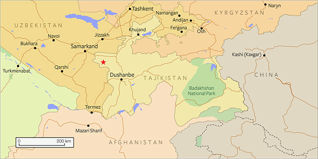 Map of Central Asia and Tajikistan