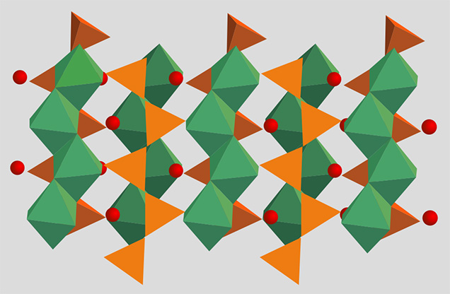 Atomic arrangement of a single-chain pyroxene crystal structure Atomic arrangement of a single-chain pyroxene crystal structure