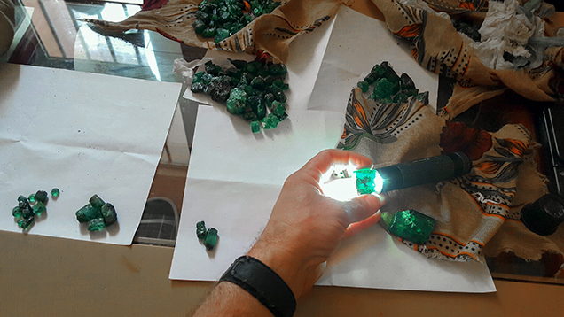 Michael Nemeth sorts Ethiopian emerald Michael Nemeth sorts Ethiopian emerald