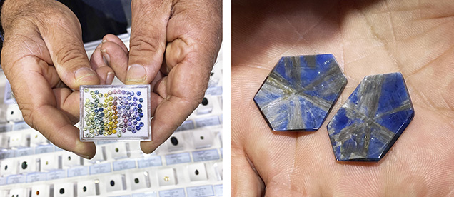 Australian sapphire “fancies” and trapiche-like slices. Australian sapphire “fancies” and trapiche-like slices.