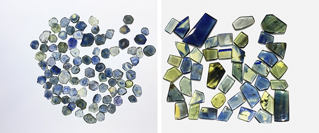 Parti-colored sapphire from Montana and Australia. Parti-colored sapphire from Montana and Australia.