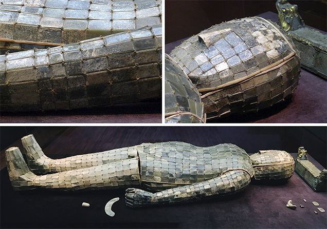 Burial suit composed of 2,498 jade tablets sewn together with gold wire. Burial suit composed of 2,498 jade tablets sewn together with gold wire.