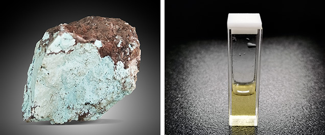 Porous, chalky turquoise and a bottle of filling agent Porous, chalky turquoise and a bottle of filling agent