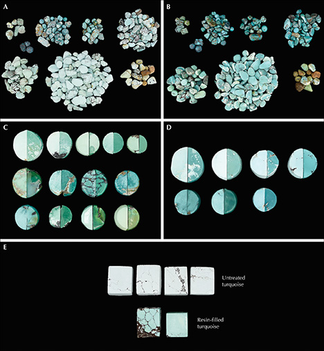 Comparison of untreated turquoise and resin-filled turquoise Comparison of untreated turquoise and resin-filled turquoise