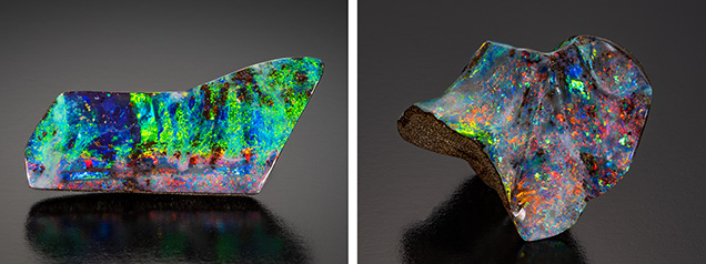 73.53 ct “Rainbow Jungle” and 188 ct “Red Lantern” boulder opals. 73.53 ct “Rainbow Jungle” and 188 ct “Red Lantern” boulder opals.