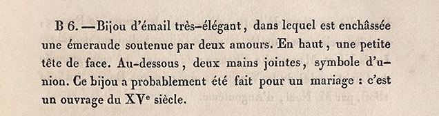 Figure 4. Description of the pendant by Théophile Marion Dumersan (1838), from author GR’s private library. For translation, see table 1. Figure 4. Description of the pendant by Théophile Marion Dumersan (1838), from author GR’s private library. For translation, see table 1.